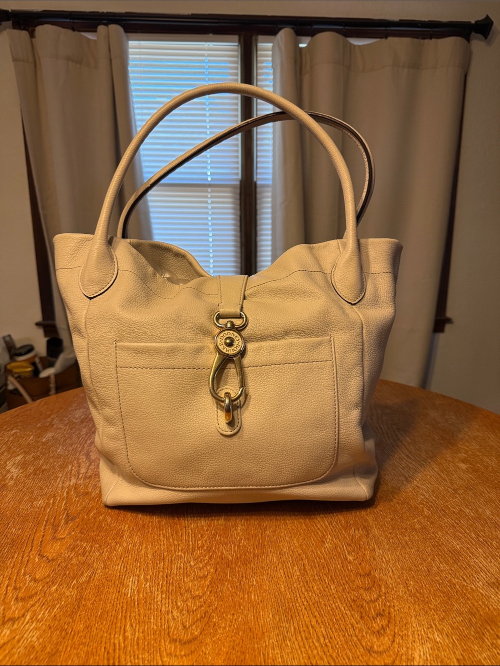 Dooney & Bourke Cream Pebbled Leather Tote with Gold Hardware